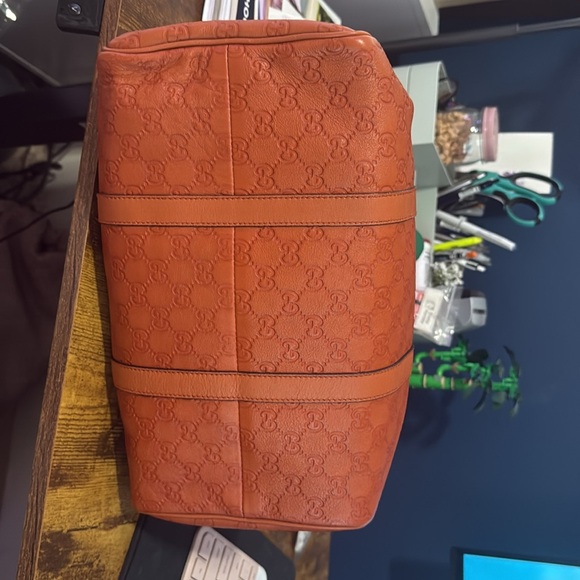 Gucci GG Supreme Monogram Orange Leather Boston Bag - Picture 10 of 13